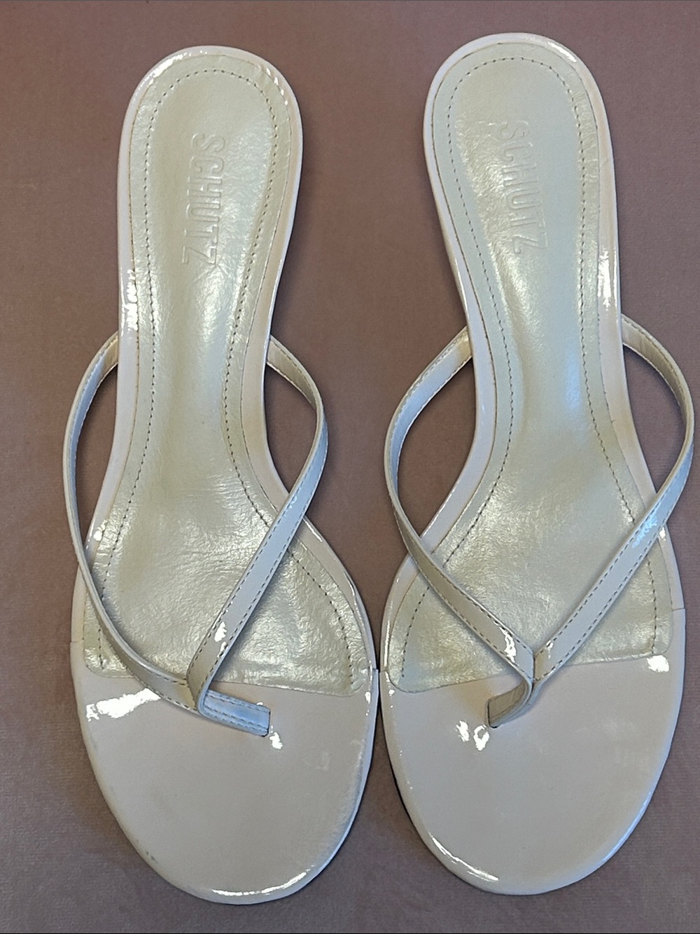 SCHUTZ CAROLYN 50MM LEATHER KITTEN-HEEL THONG SANDALS VERY LIGHT PINK SIZE 9.5 - Picture 15 of 15